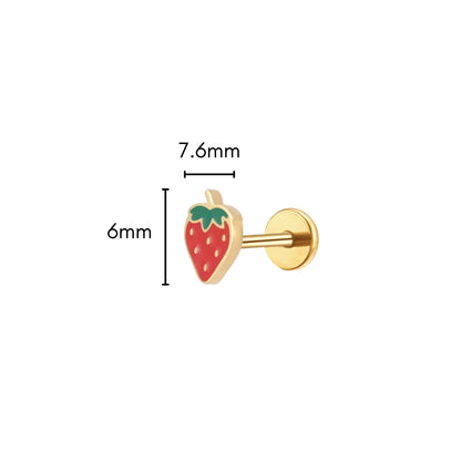 Red Strawberry Enamel Flat Back Stud