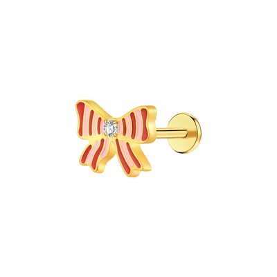 Striped Bow Flat Back Stud